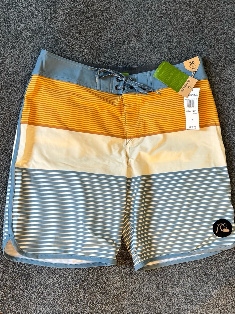 Quiksilver Men's Yellow, Cream & Light Blue Striped Board Shorts